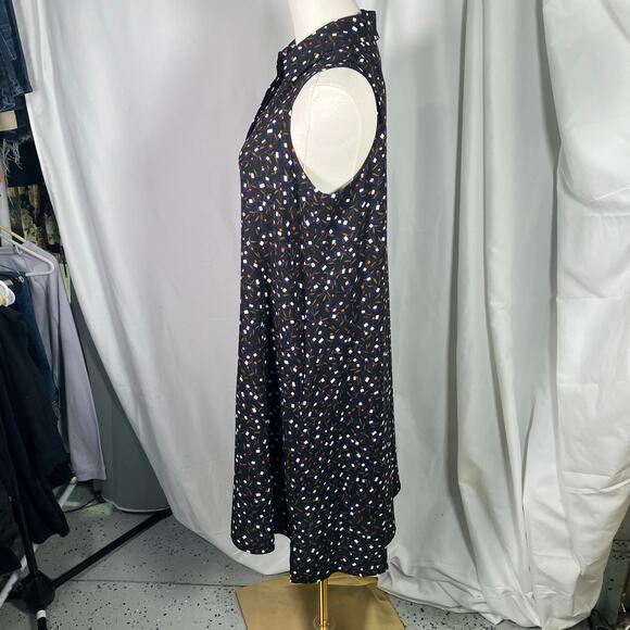 Anne Klein Black Sleeveless Shirt Dress Sz 8 Abstract Print Button Front - Picture 3 of 16